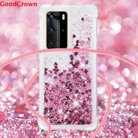 glitter phone case with lanyard for huawei p40 p30 p20 mate 30 liquid bling tpu case cover
