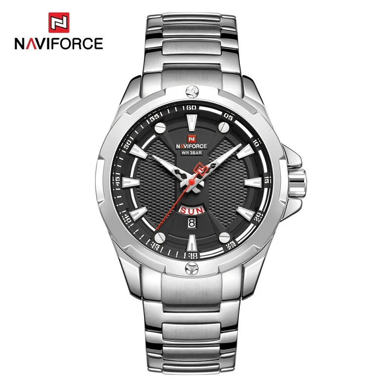 Silver NAVIFORCE Модные мужские кварцевые часы люксовый бренд многофункциональные спортивные часы с циферблатом мужские повседневные водонепроницаемые часы Relogio Masculino - Цвет: Silver
