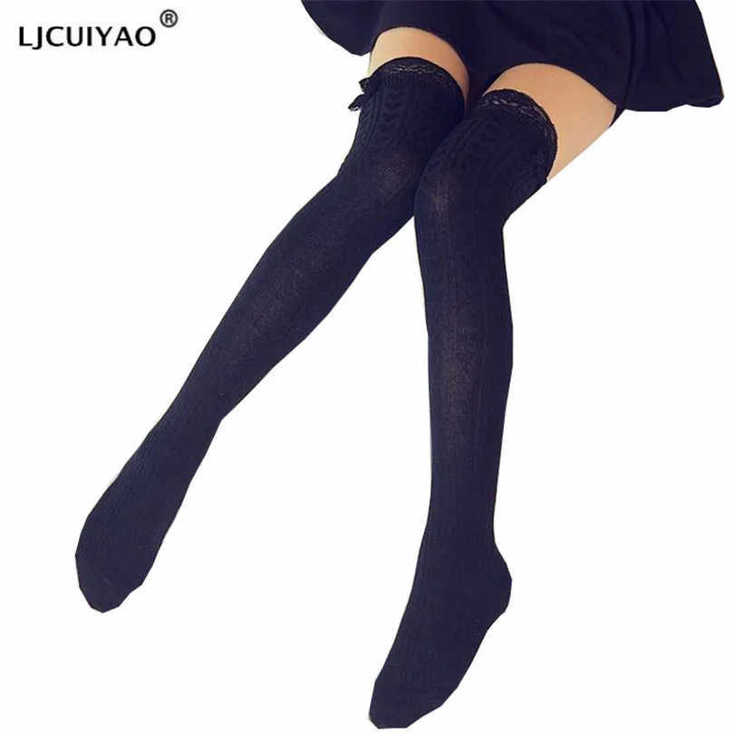 LJCUIYAO женские вязаные сексуальные чулки до колена кружевные теплые облегающие