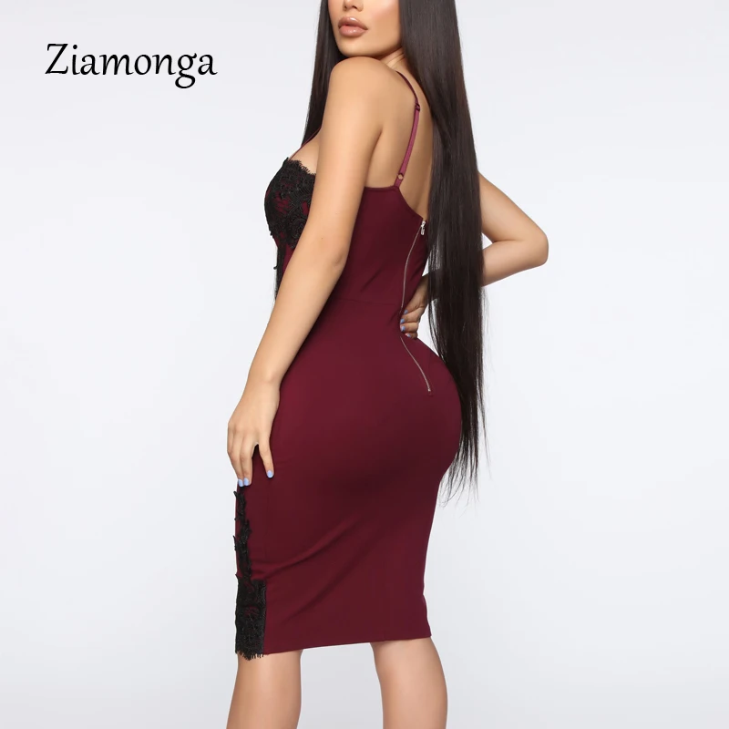 Ziamonga Elegant Lace Bodycon Bandage Dress Women Sexy Vestidos 2019 Summer Black Red Club Party Midi Pencil Dresses | Женская одежда