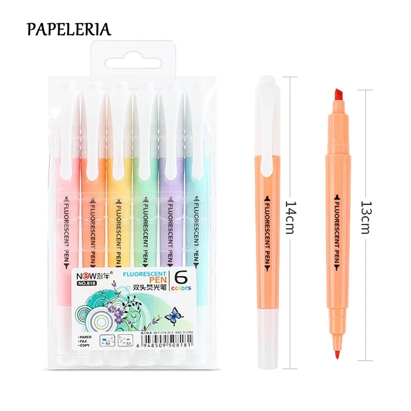 

6Pcs/Set Cute Candy Color Highlighter Pen Stationery Double Headed Fluorescent Marker Pen Mark Pen Office School Supplies