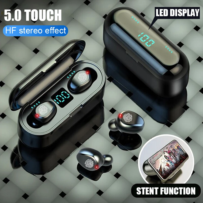 

Wireless Earphone Bluetooth V5.0 F9 TWS Headphone HiFi Stereo Earbuds LED Display Touch Control 2000mAh Power Bank Headset With