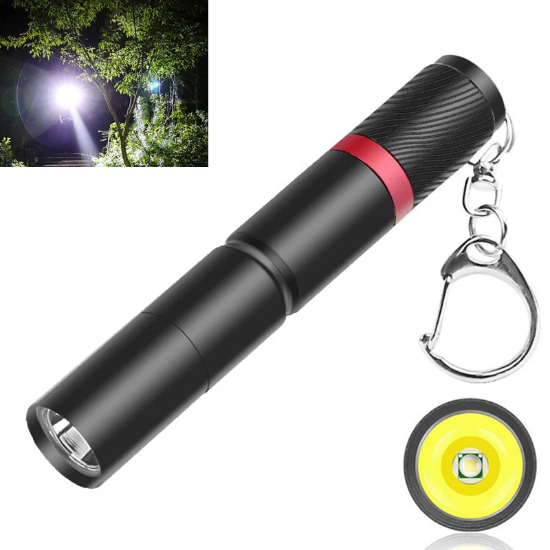 

Mini LED Flashlight Aluminium Alloy Key Chain Pocket Lamp Uses AAA Batteries for Household Emergency Lighting Hiking Camping