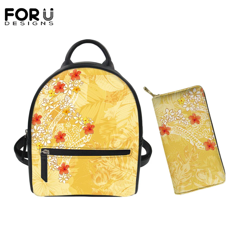 

Рюкзак FORUDESIGNS из искусственной кожи для женщин и девушек брендовый дизайн с листьями плюмерии женская сумка на молнии высокого качества 2021