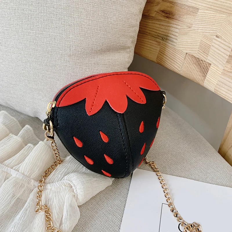 

Girl Cute Strawberry Leather Chain Crossbody Bags Children Shoulder chain Bags fashion leather Fruit shape small bag