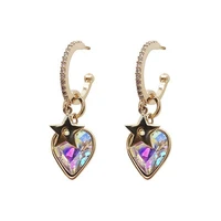 rhinestone peach heart earrings pendant hoop earrings 925 silver earrings jewelry for women girl holiday gift