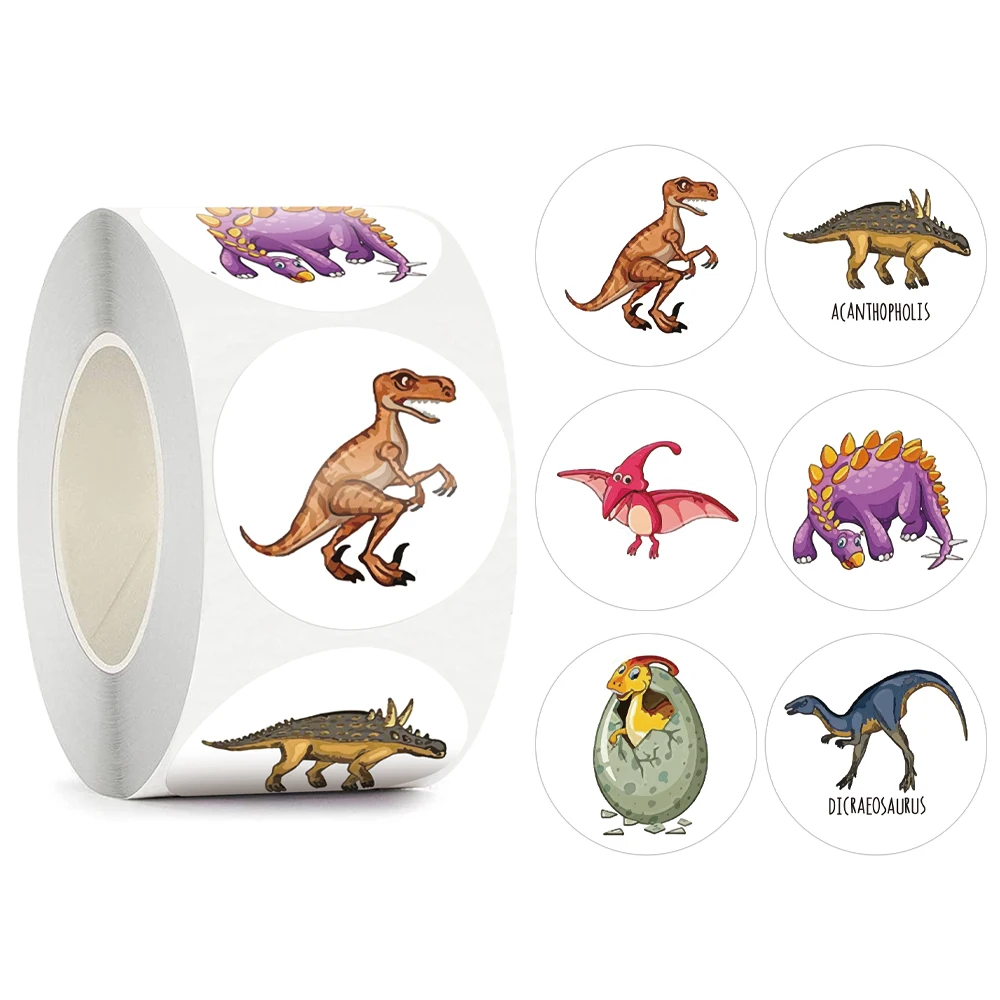 

500pcs Cartoon Dinosaur Sticker 6 Designs Reward Stickers Animal Seal Label for Teacher Classroom Supplies Motivational Stickers