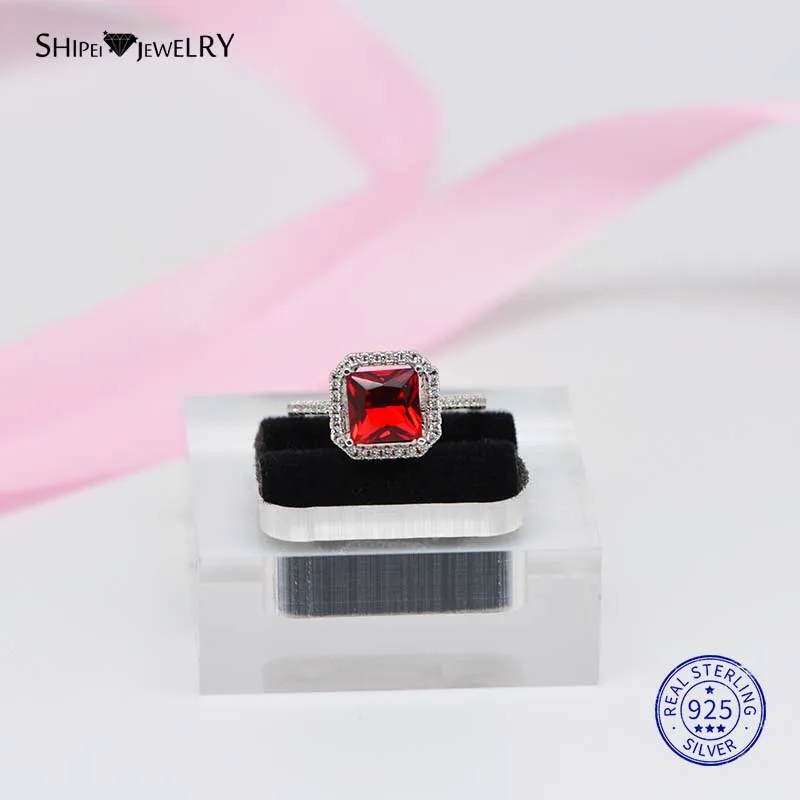 Красный ShiPei 925 пробы, серебряное, желтое, розовое, белое, фиолетовое сапфировое, рубин, изумруд, квадратное обручальное кольцо для женщин, подарок на день Святого Валентина - Цвет камня: Красный
