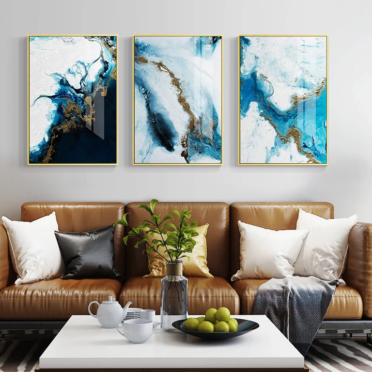 Скандинавский абстрактный цвет spalsh синий золотой Холст Картина постер и печать