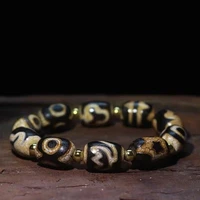 tibet multi patterned totem old weathering cylindrical agate dzi beads string bracelet menwomens amulet bracelet free shipping