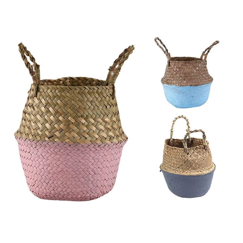 

Rattan Basket Straw Basket Garden Foldable Flower Pot Hanging Wicker Storage Basket Woven Seagrass Basket Rattan Flower Vase Org
