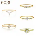 ROXI Ins кристаллы, золотые кольца для женщин, рождественские кольца, ювелирные изделия, серебряное богемное кольцо на палец, сердце, круглые цветы, кольца