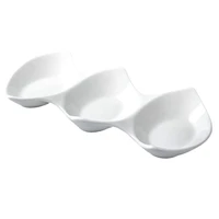 hot sale double pointed triple bowl ceramic snack bowl doge hotel restaurant side dishes bowl sauce bowl dip bowl white