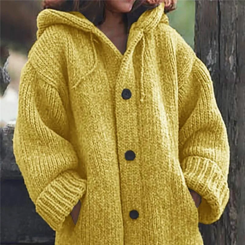 

2020 sweater autumn and winter mid-length coat solid color women's sweater ladies hooded knitted jacket winter