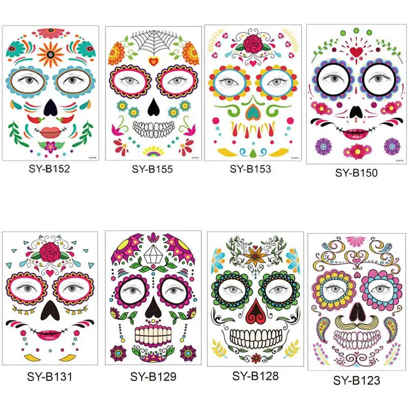 Набор водонепроницаемых наклеек на лицо Хэллоуин 8 шт. видов одноразовые