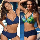 Женский купальник-бикини с высокой талией и принтом листьев