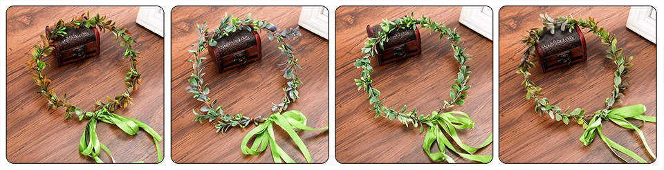 Haimeikang Green Leaf Wreath Crowns Headband Women Hair Accessories Headdress Girl Floral Garlands Wedding Party Floral Headwear