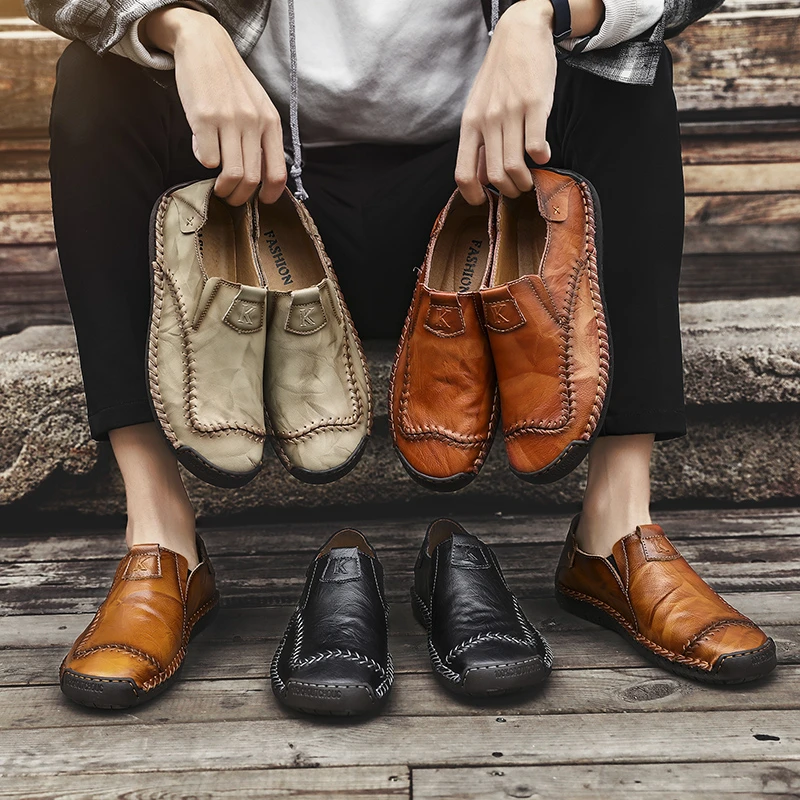 

Leisure Soft Casual Loafers Shoes for Men handmade sewing Concise Classics Flat Slip On Shoes Fashion Retro Shoes big size 48