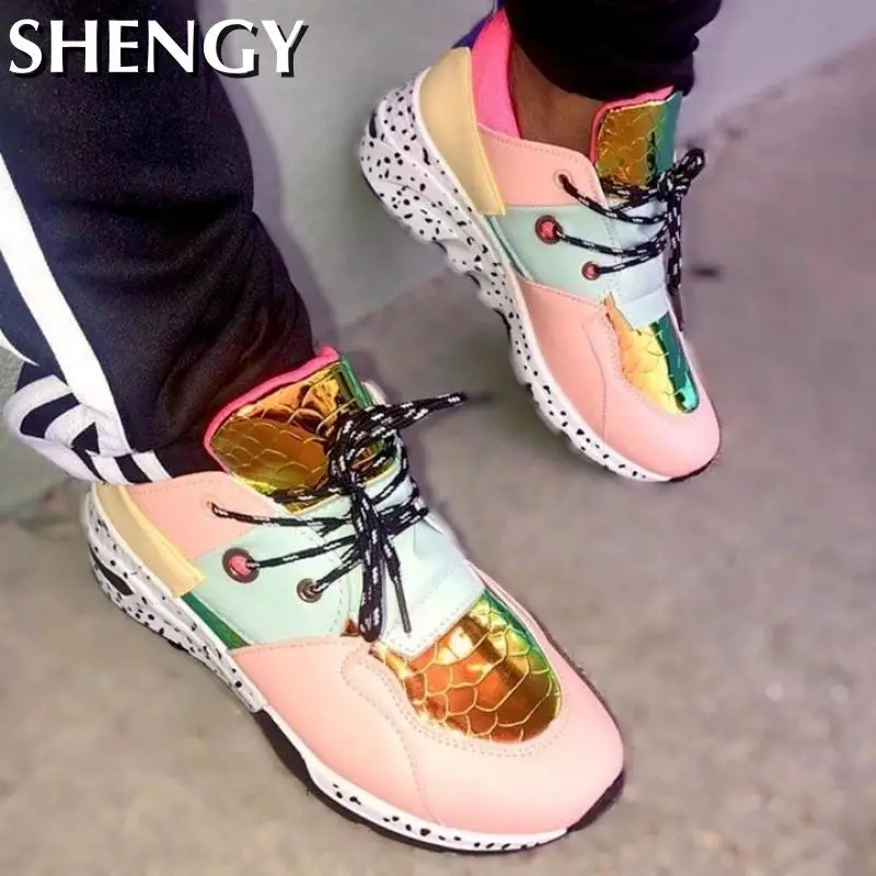 Кроссовки женские с блестками Повседневная Уличная обувь удобные дышащие разные