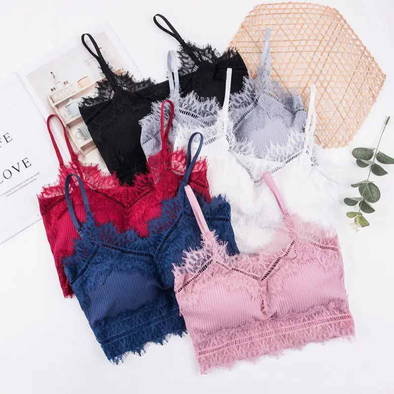 

Women Beautiful Back Cropped Top Wireless Lace Tube Tops Camisoles Underwear Lingerie