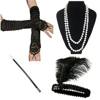 1920s accessories headband necklace gloves cigarette holder flapper costume accessories set for women