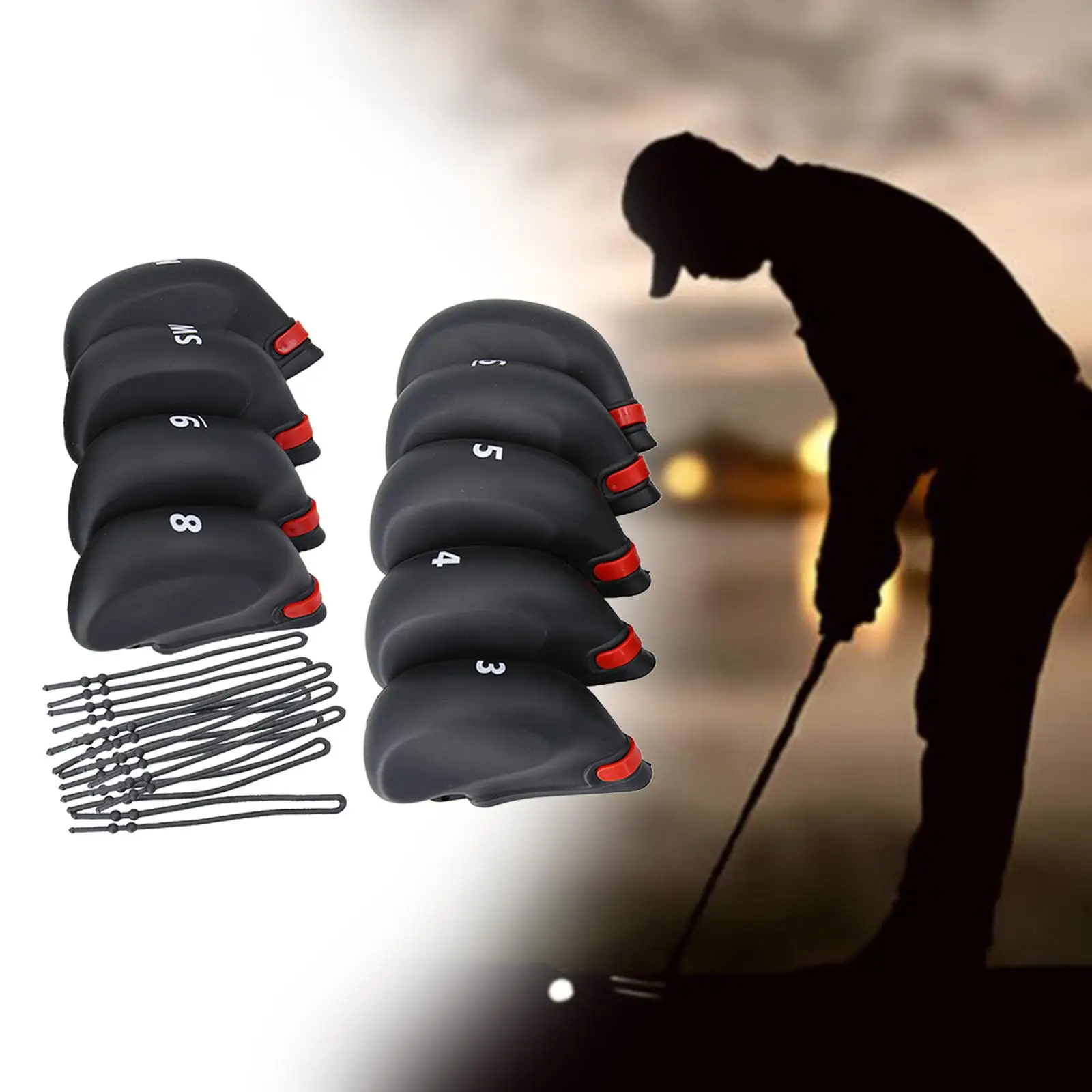 

9 Pieces Durable Golf Iron Club Head Cover Leather with Number Embroidery Protection Set Waterproof Fits All Brands Case Guard