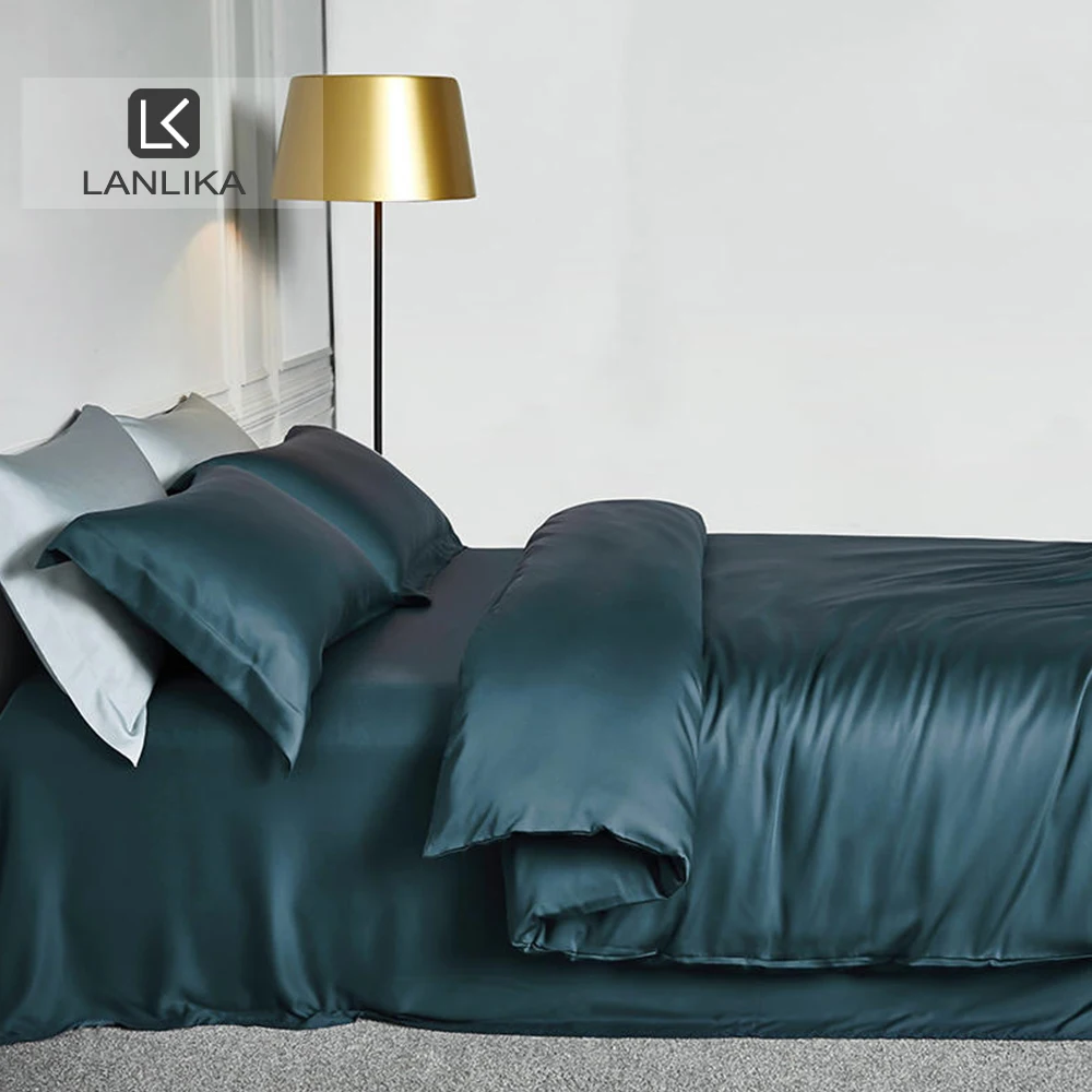 Lanlika 100% шелк синий комплект постельного белья красота сон лучшие комплекты