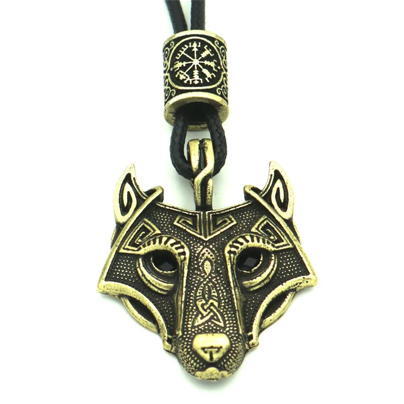 Black VegvisirBronze Красные, черные глаза, волчий амулет, один, Vegvisir, Валькнут, троица, руны, бусина, Викинг, мужское языческое ожерелье, талисман, женские аксессуары - Окраска металла: Black VegvisirBronze