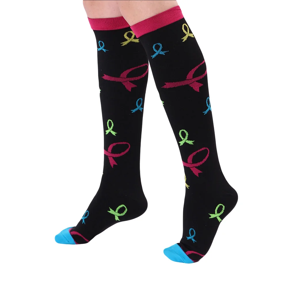 Цветные Компрессионные носки женские Дышащие длинные в полоску и горошек