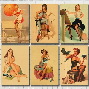 PINUP GIRLS  2 Вторая мировая война, винтажный постер из крафтовой бумаги, Классический постер для бара, кафе, гостиной, столовой, настенные декоративные картины