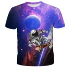 2021 Детская футболка с 3D рисунком астронавта, топы, летняя футболка с коротким рукавом, детские тканевые рубашки для мальчиков и девочек