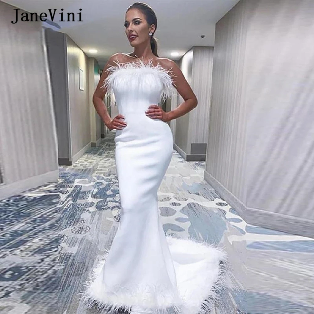 Женское атласное платье Русалка с перьями без бретелек|Платья на выпускной| |