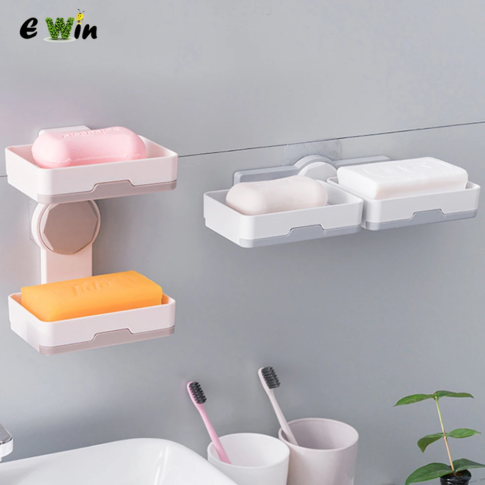 Ewin 2021 nova chegada suporte de sabão fixado na parede pratos caixa de sabão de armazenamento acessórios do banheiro suporte de sabão perfurador-livre
