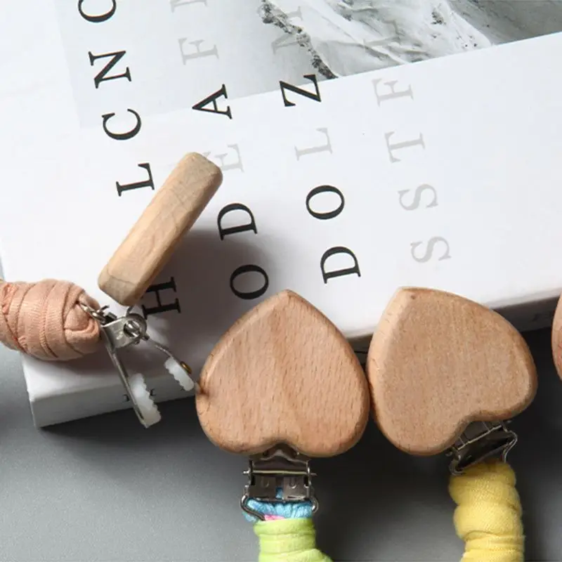 

Baby Wood Pacifier Clip Chain Handmade Woven Nipple Holder Soother Leash Strap
