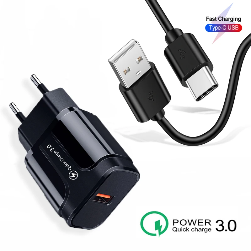 QC 3 0 быстрое зарядное устройство для телефона Type C USB кабель Huawei P30 P20 Lite Honor 30 20 9X Pro