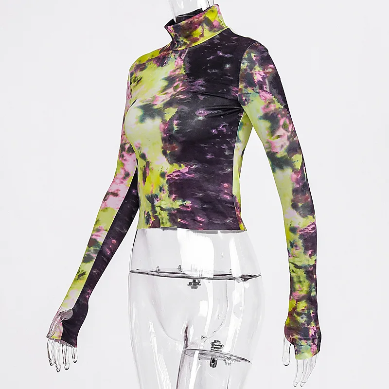 

Women's long sleeve t shirt Fashion printing Turtleneck Streetwear Sexy skinny slim fit tops Summer fashion clothes