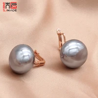 sjmade korea fashion elegant bread round big pearl dangle earrings 585 rose gold eardrop for women girl wedding party jewelry