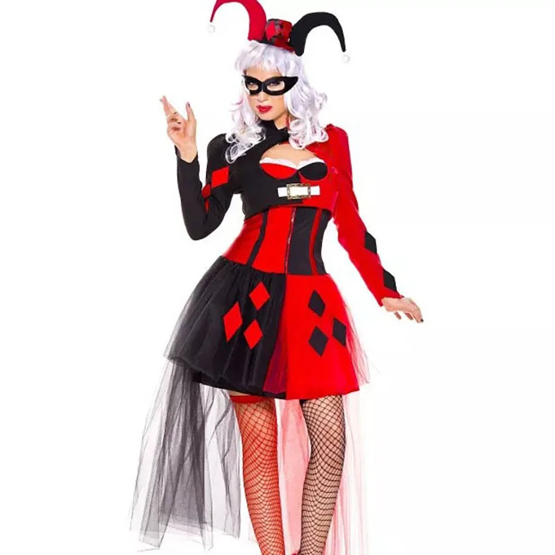 Джокер костюм клоуна для косплея Женский карнавальный нарядное Черное Красное