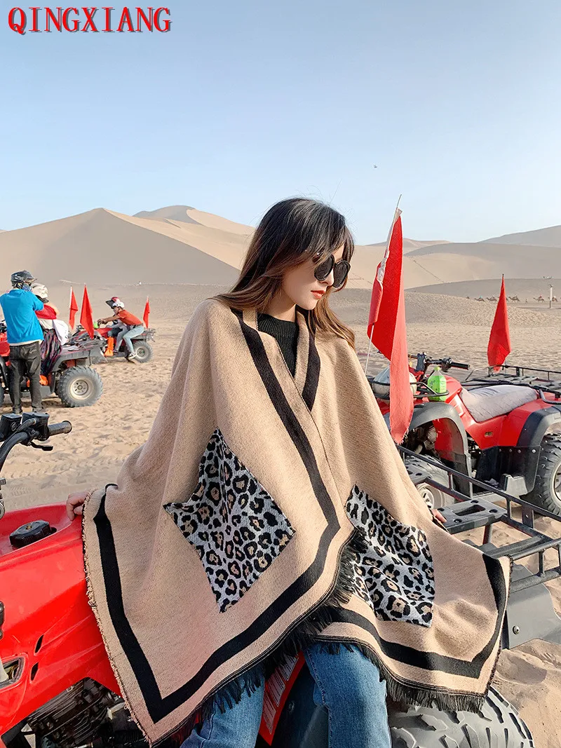 2019 7 Colors Big Pendulum Cloak Ethnic Style Arabic Poncho Women Grey With Leopard Pocket Shawl New Fashion Blanket |