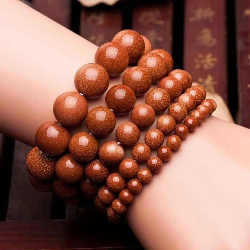 

Natural Stone Bracelet Gold Sand Stone Jewelry Couple Single Circle Transfer Crystal DIY Handmade Jewelry Gift Charm