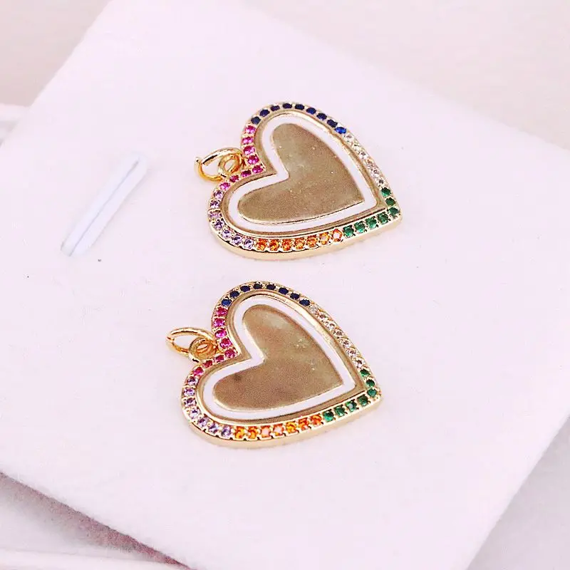 

10Pcs High Quality Micro Pave Setting Rainbow CZ Heart Shaped Pendant,Gold Filled Jewelry Charm Pendant