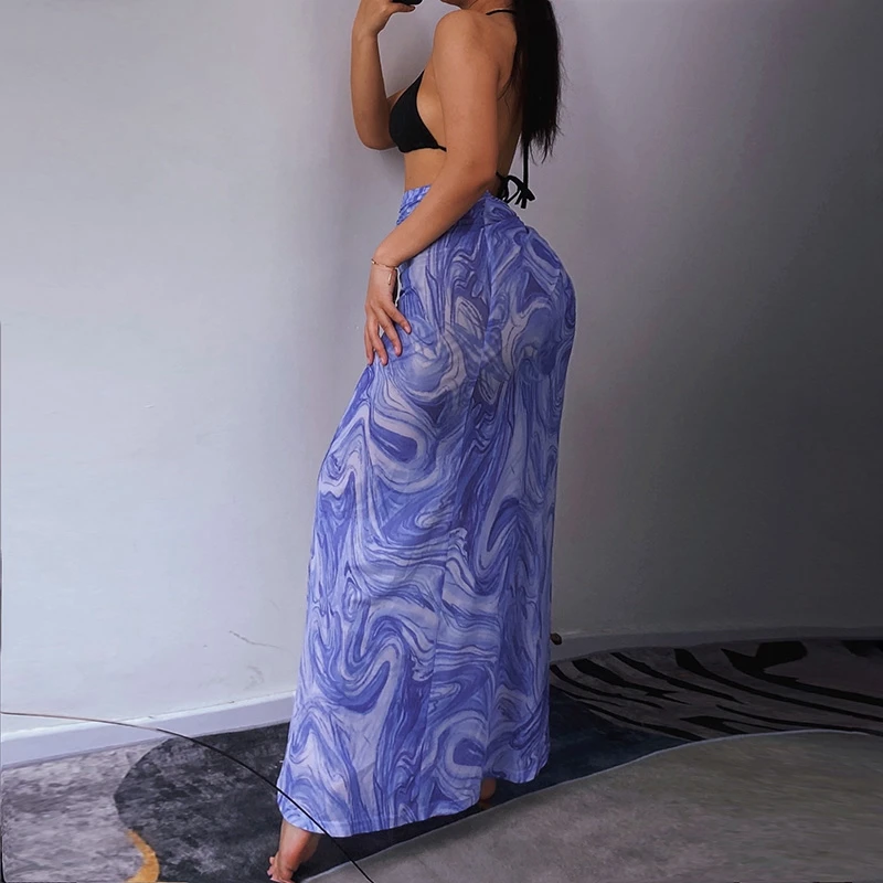 Женская сетчатая пляжная юбка с высокой талией купальник абстрактным принтом в