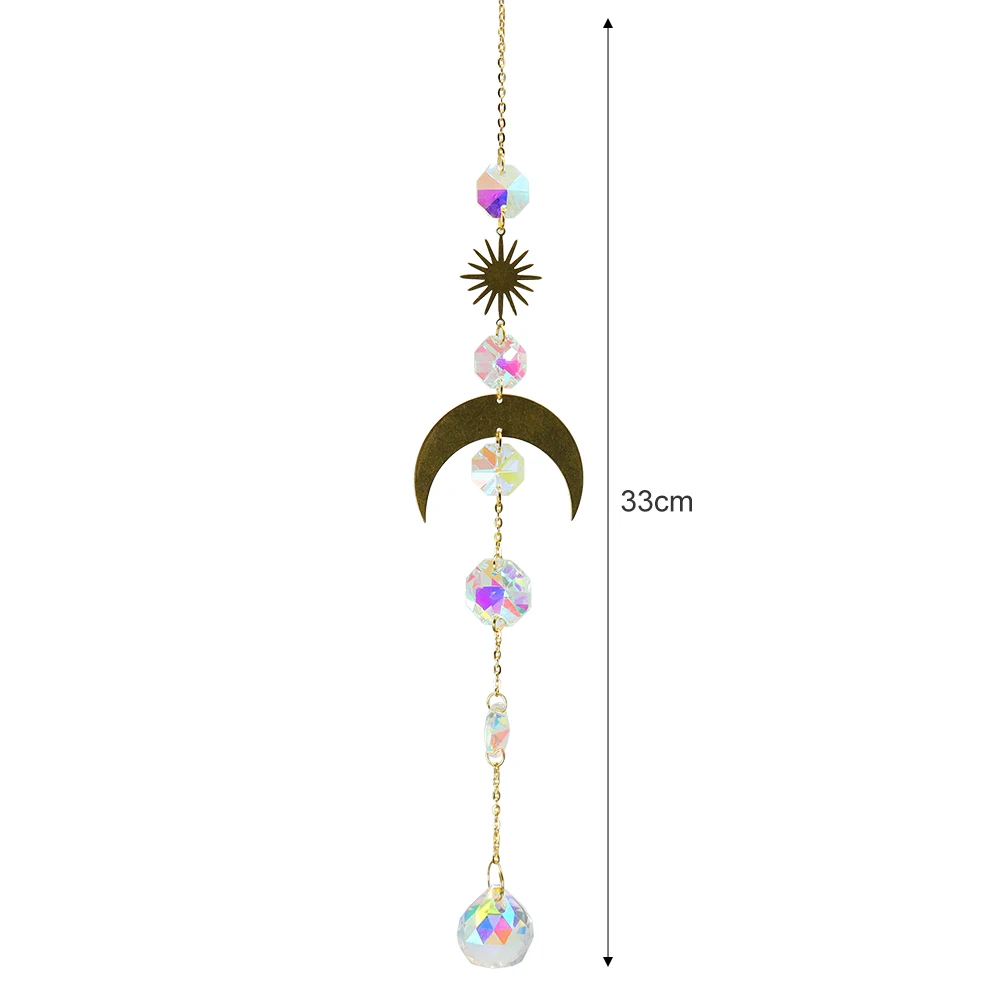 

K9 Crystal Prisms Hanging Suncatcher Rainbow Chaser Metallic Hoop Moon Sun Wind Chimes Window Curtains Pendant Home Decor