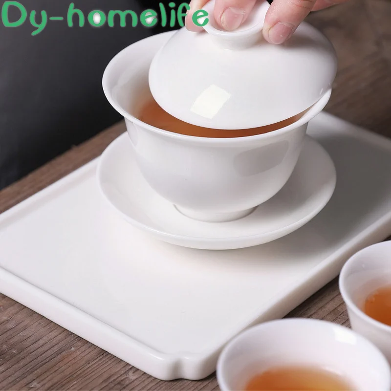 

Ceramic Tray Chinese Style White Porcelain Multifunctional Rectangular Storage Tray Tea Tray Bathroom Tray Household Storage