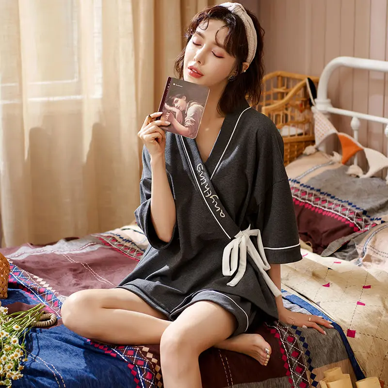 Kimono Pajamas Female Cotton Thin Section Short-sleeved Shorts Summer Ins Wind Japanese Sweet Casual Home Wear Set Summer