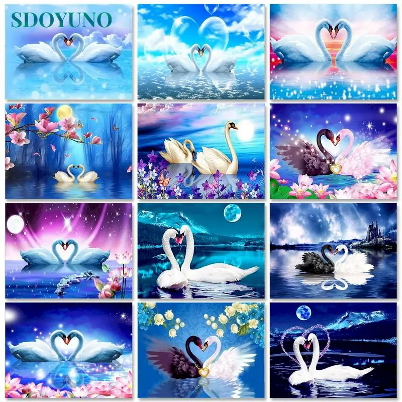 

SDOYUNO Acrylic Paint By Numbers Animals Oil Painting By Numbers On Canvas 40x50cm Swan Frameless DIY Home Decor Wall Art