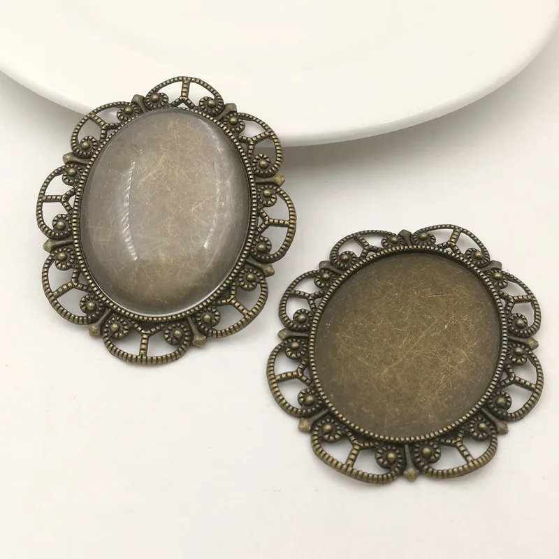 

SIXTY TOWFISH 2 sets/lot 30*40mm Antique bronze Alloy Pendant Cameo base Setting + Oval Clear Glass Cabochons Combination