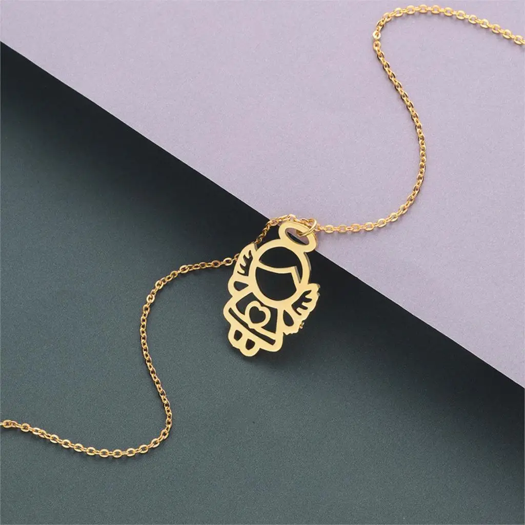 Kinitial ожерелье с крыльями ангела подвеской в виде сердца из нержавеющей стали для