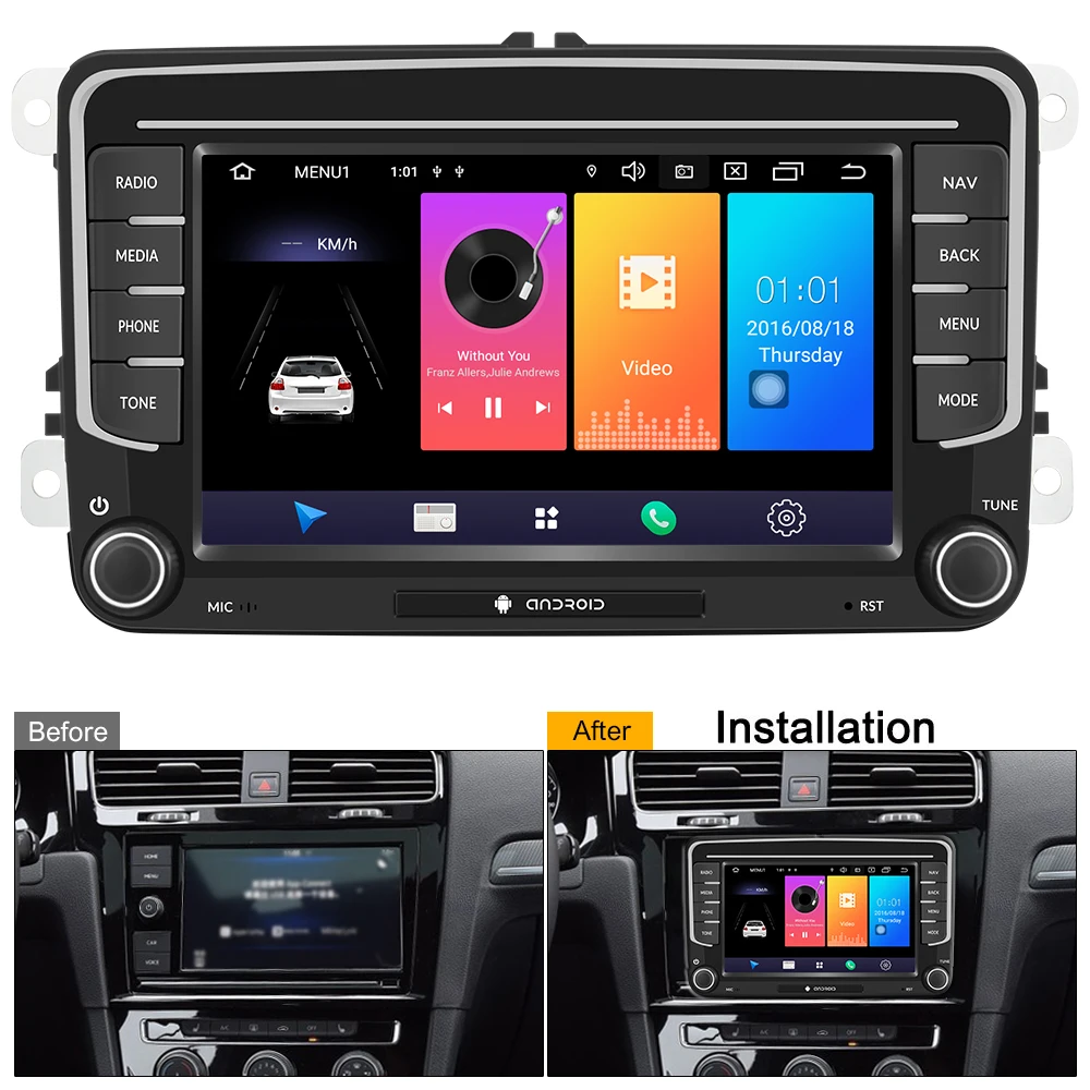 Автомагнитола Podofo 2 Din Android 9 0 7 '' GPS мультимедийный плеер для VW Passat Golf MK5 6 Jetta T5 EOS