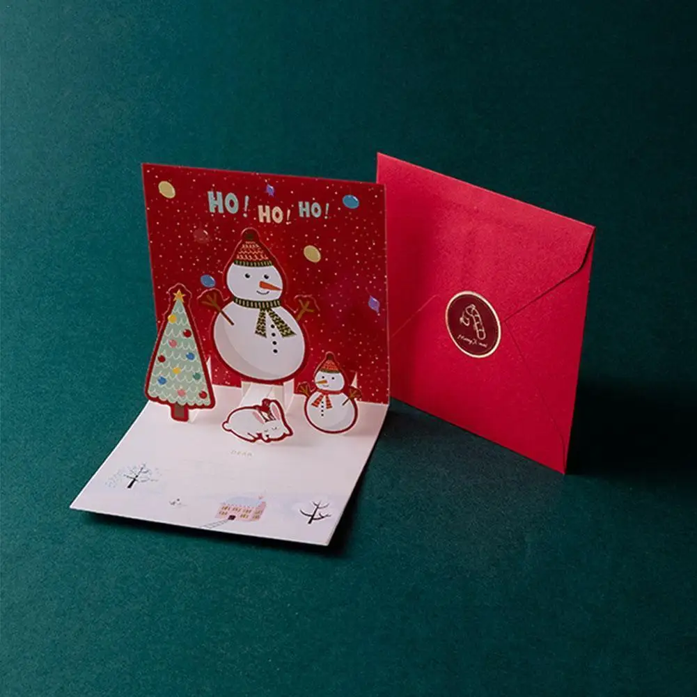 

2022 3D Greeting Cards With Envelope Friend Family Blessing Postcard For Birthday New Year Christmas Gifts Xmas Decoration